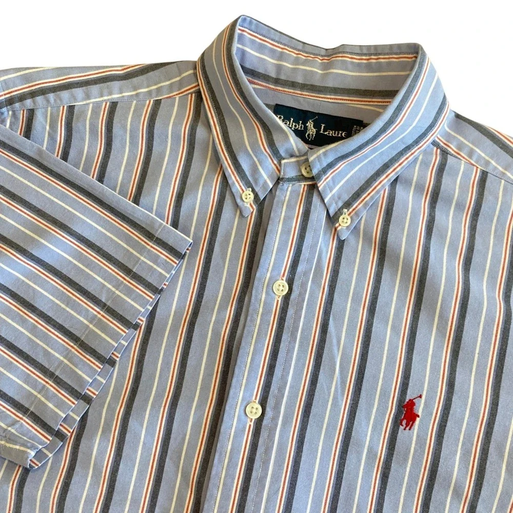 Polo Ralph Lauren Mens Medium Classic Fit Short Sleeve Striped Button Down Shirt